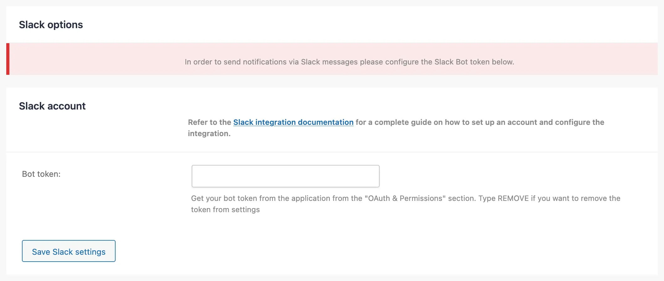Put the Slack token in the plugin settings